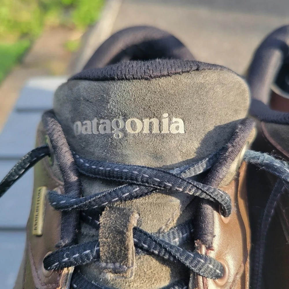 Patagonia Waterproof Hiking Shoes Men 12 Brown Leather Vibram Low Top Trekking